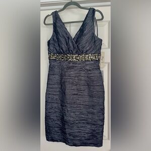 NWT | Eliza J | Metallic Ruched Sheath Mini Dress |  Steel Grey | Size 10
